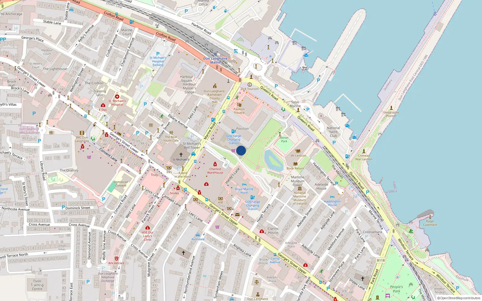 Overhead map showing the location of 10 Marine Walk, Dun Laoghaire, Dublin