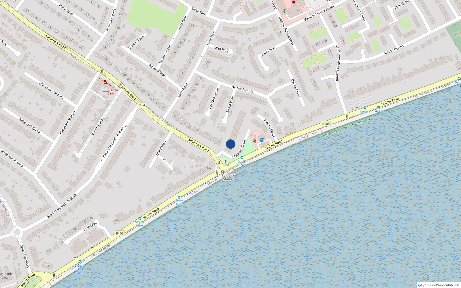 Overhead map showing the location of 10 Mariners Court, Kilbarrack Road, Kilbararrack Dublin 5