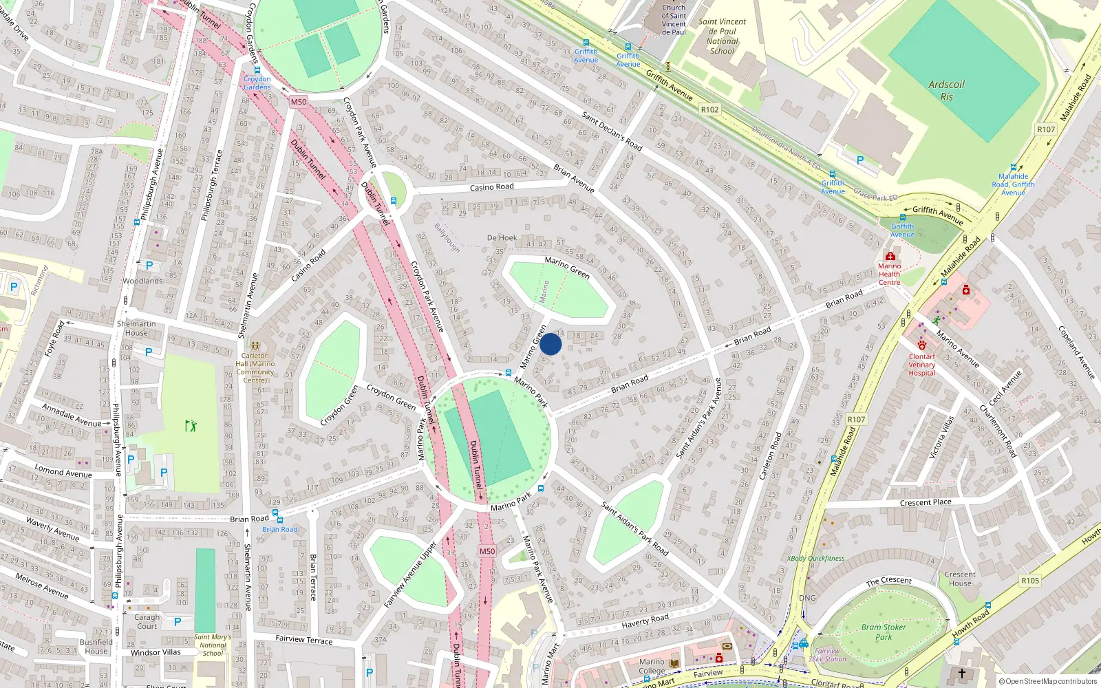 Overhead map showing the location of 10 Marino Green, Dublin 3
