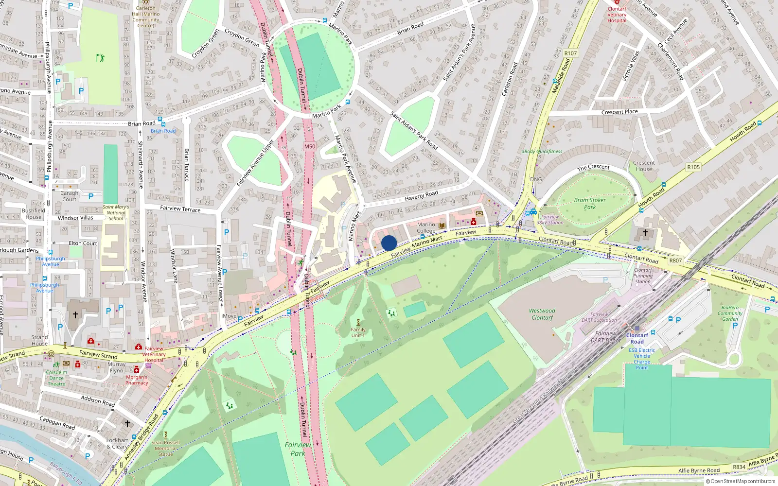 Overhead map showing the location of 10 Marino Mart, Dublin