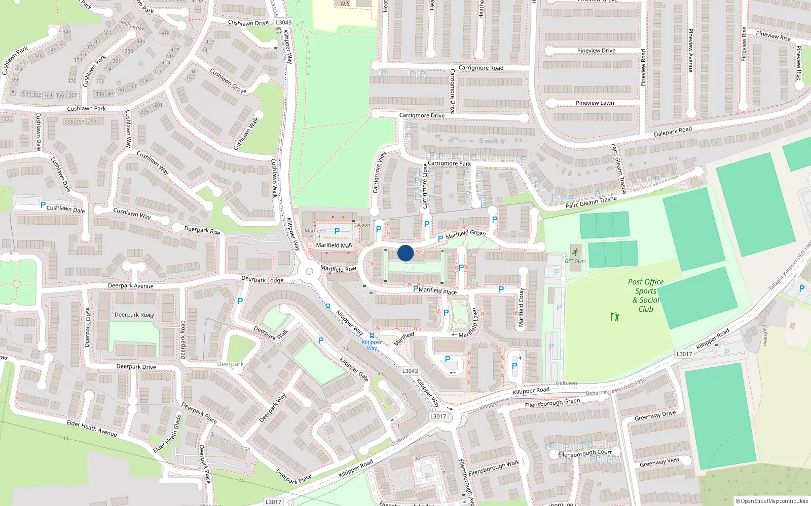 Overhead map showing the location of 10 Marlfield Green, Tallaght