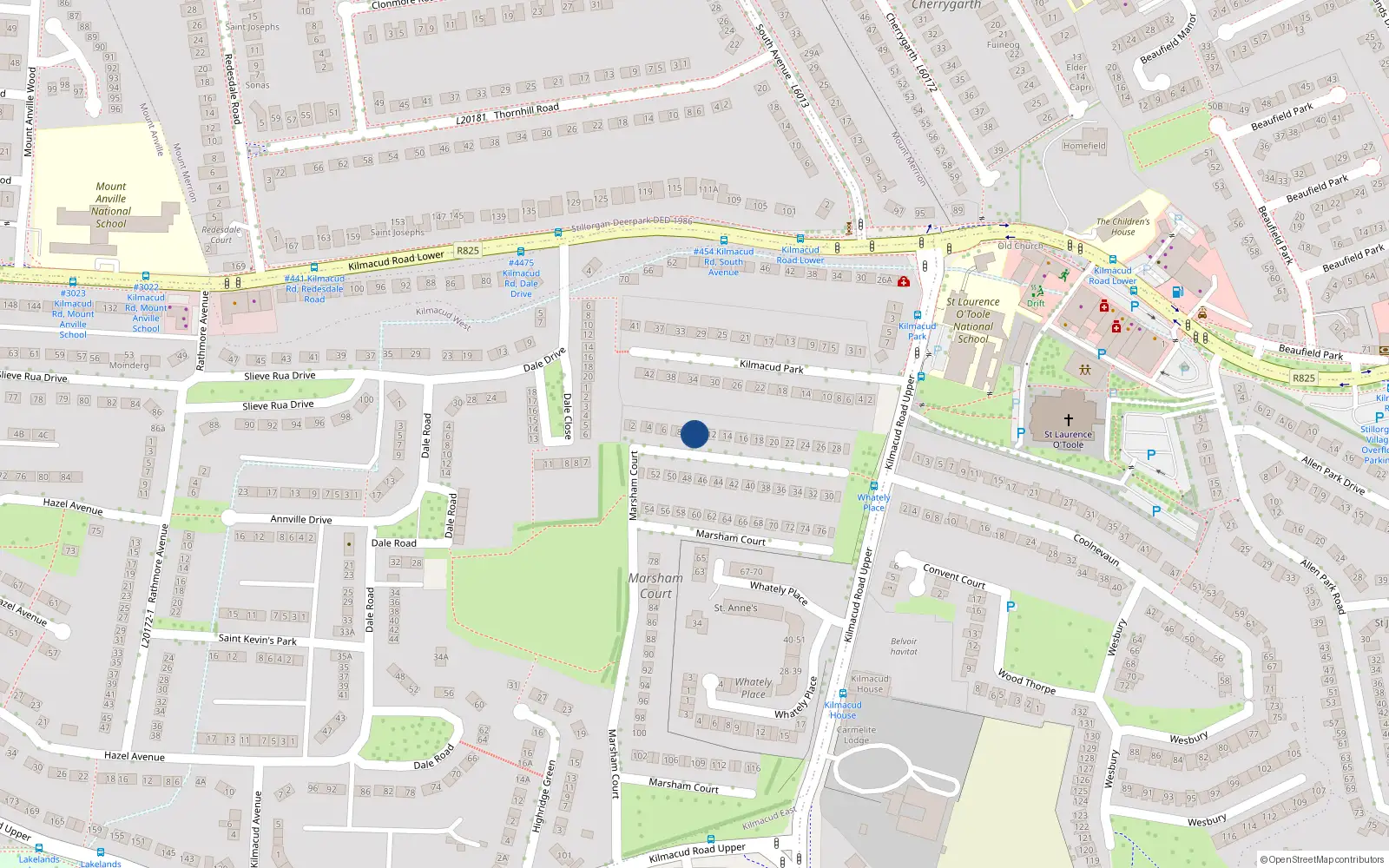 Overhead map showing the location of 10 Marsham Court, Kilmacud Road Upper, Stillorgan