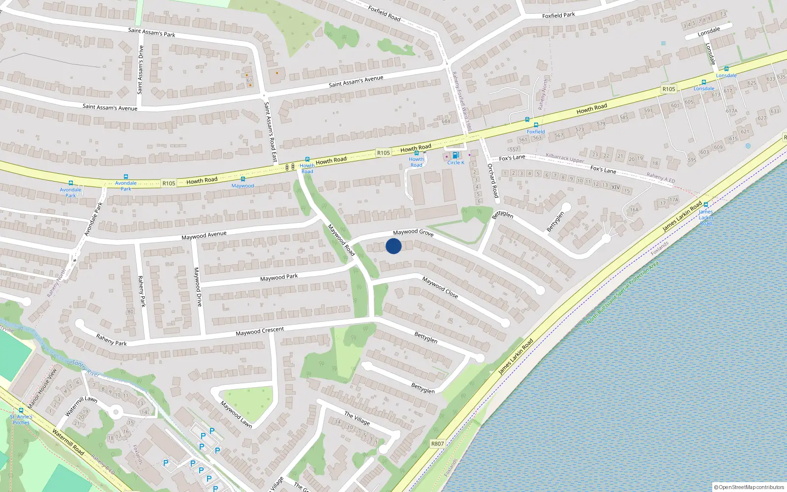 Overhead map showing the location of 10 Maywood Grove, Raheny, Dublin 5