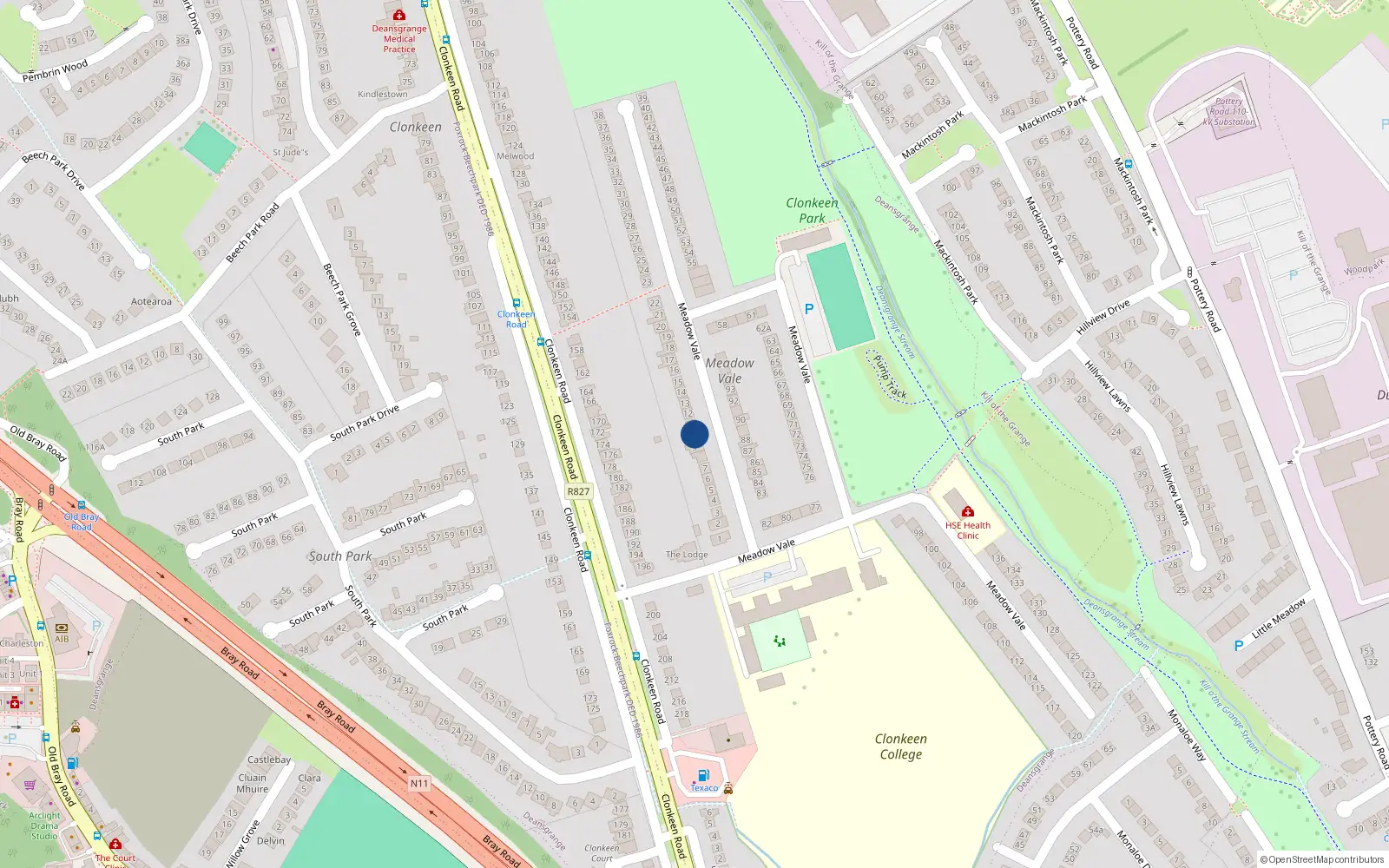 Overhead map showing the location of 10 Meadow Vale, Blackrock