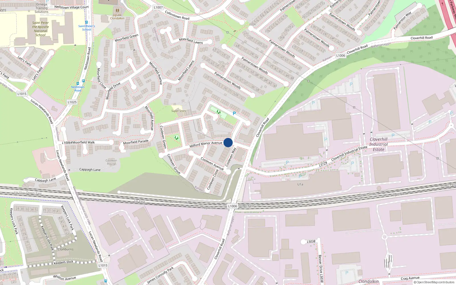 Overhead map showing the location of 10 Milford Manor Avenue, Clondalkin