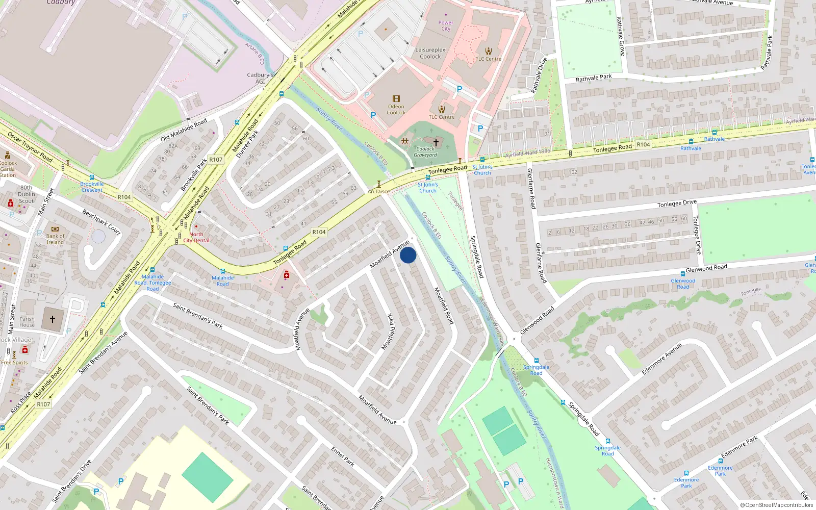 Overhead map showing the location of 10 Moatfield Road, Dublin 5