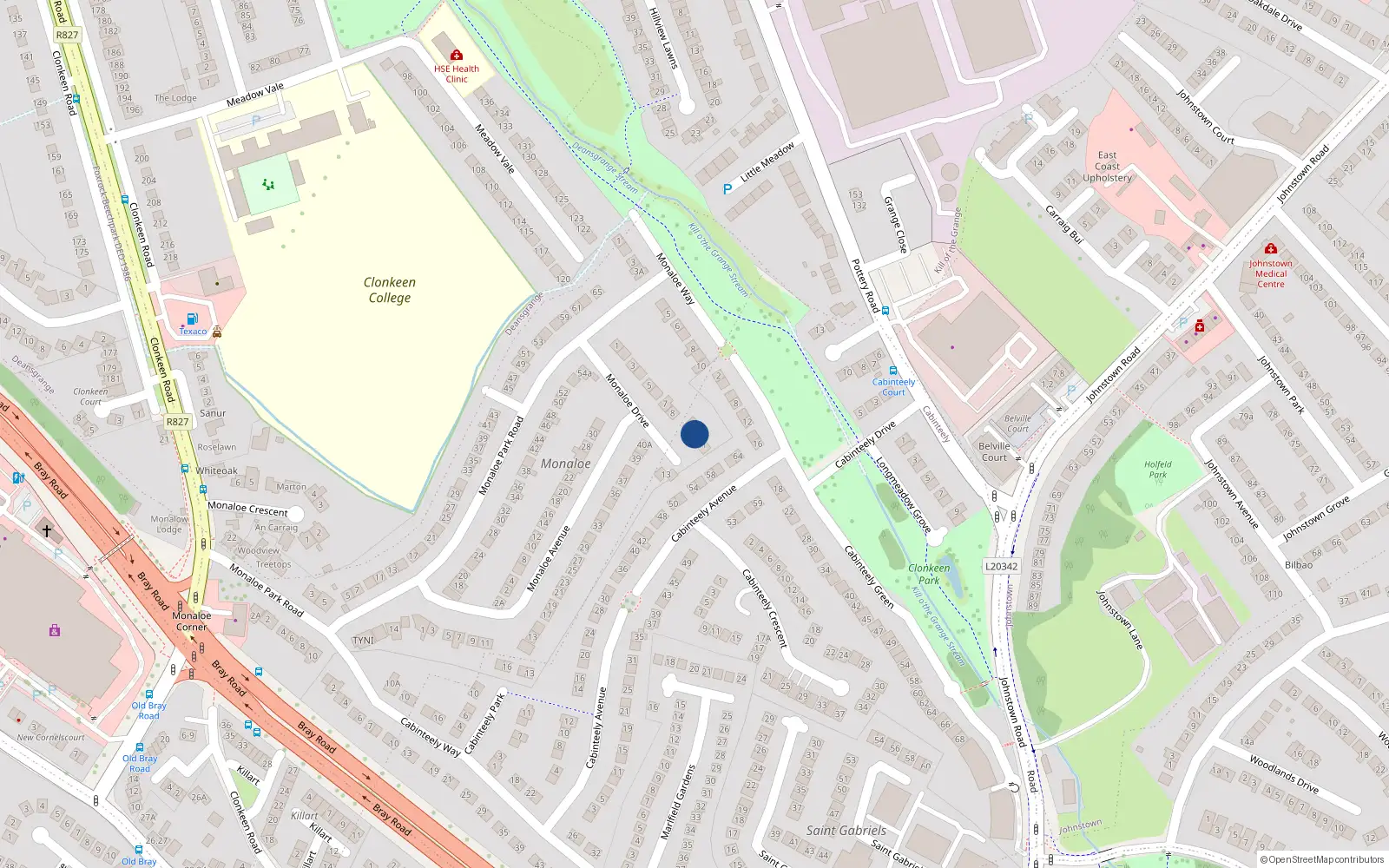 Overhead map showing the location of 10 Monaloe Drive, Blackrock, Dublin