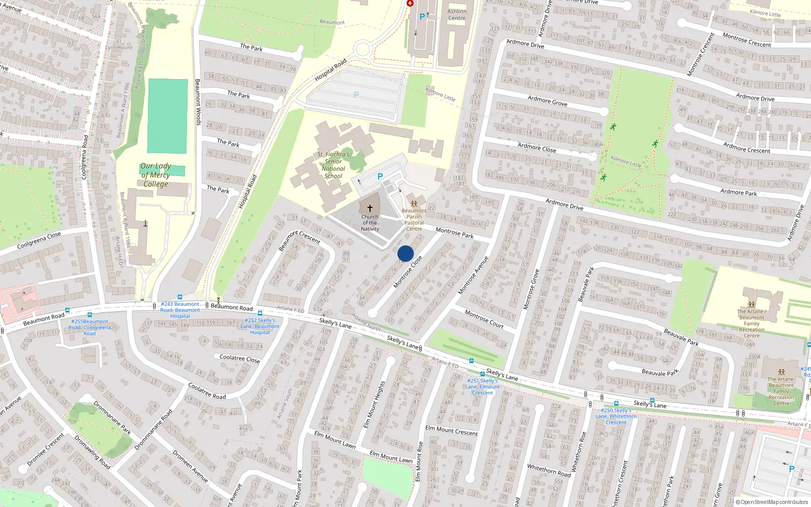 Overhead map showing the location of 10 Montrose Close, Artane, Dublin 5