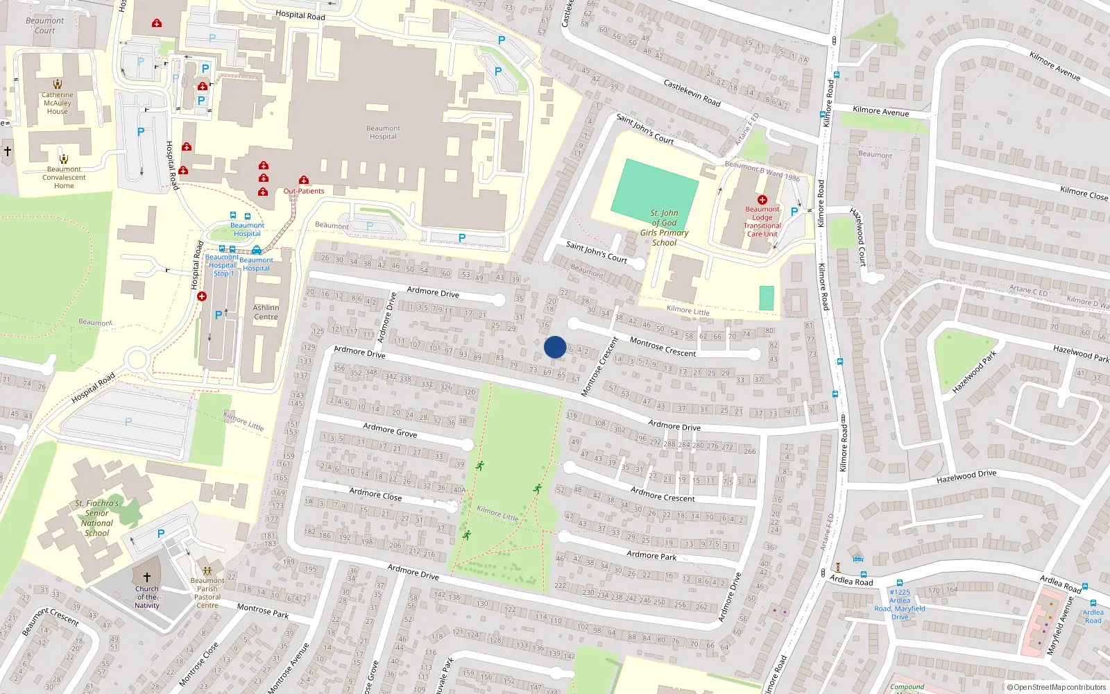Overhead map showing the location of 10 Montrose Crescent, Artane, Dublin 5