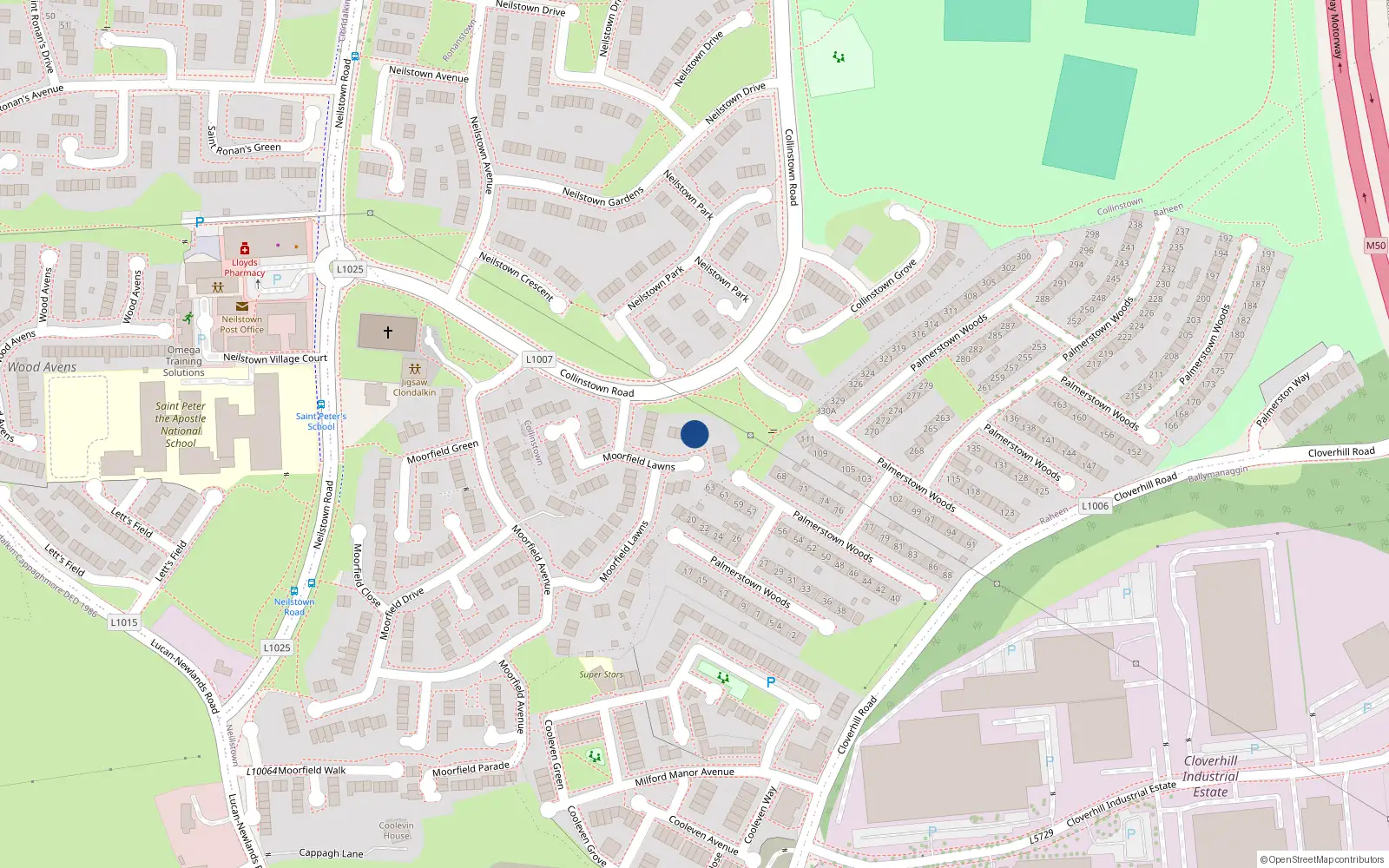 Overhead map showing the location of 10 Moorfield Lawns, Dublin 22