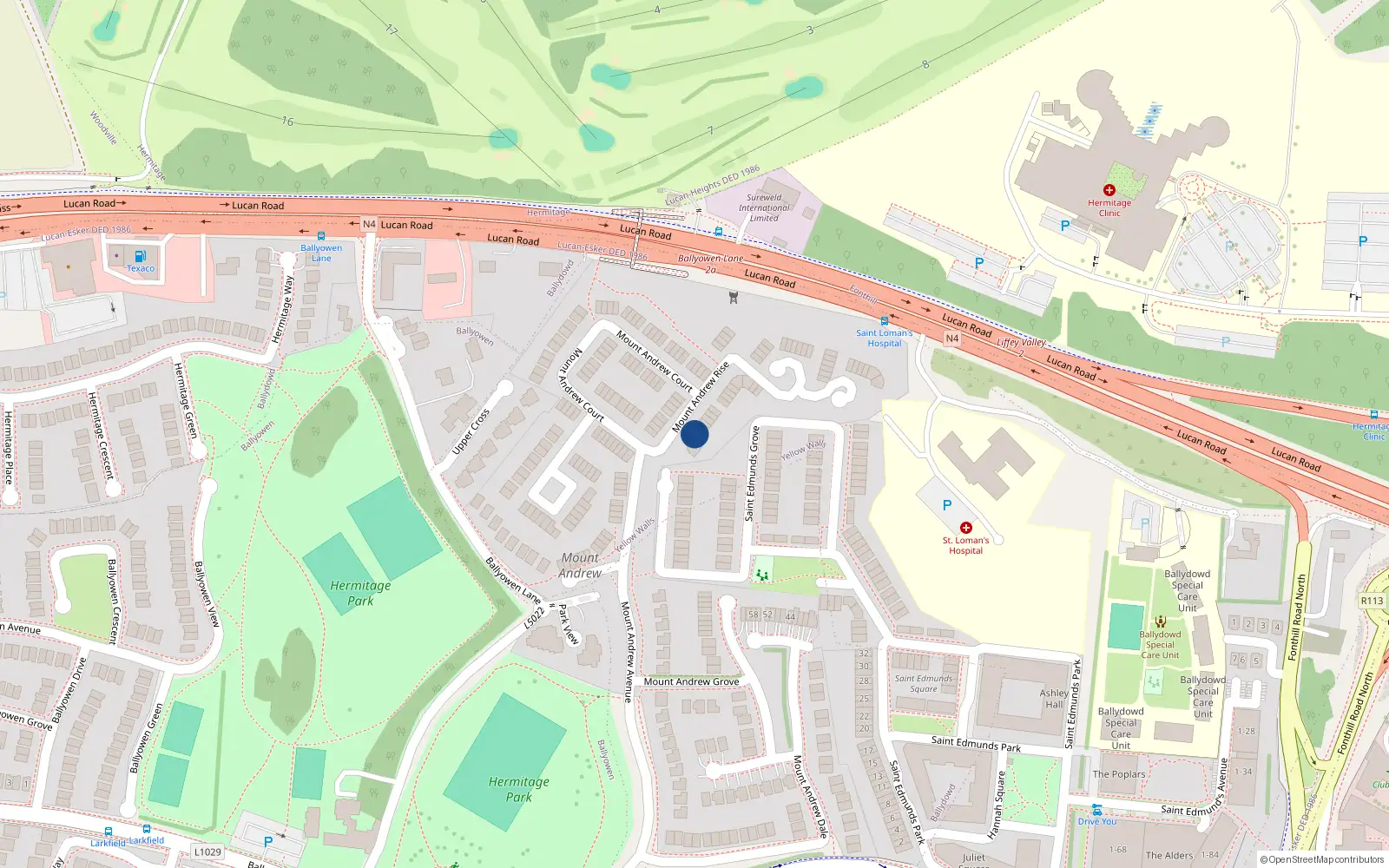 Overhead map showing the location of 10 Mount Andrew Rise, Lucan, Dublin