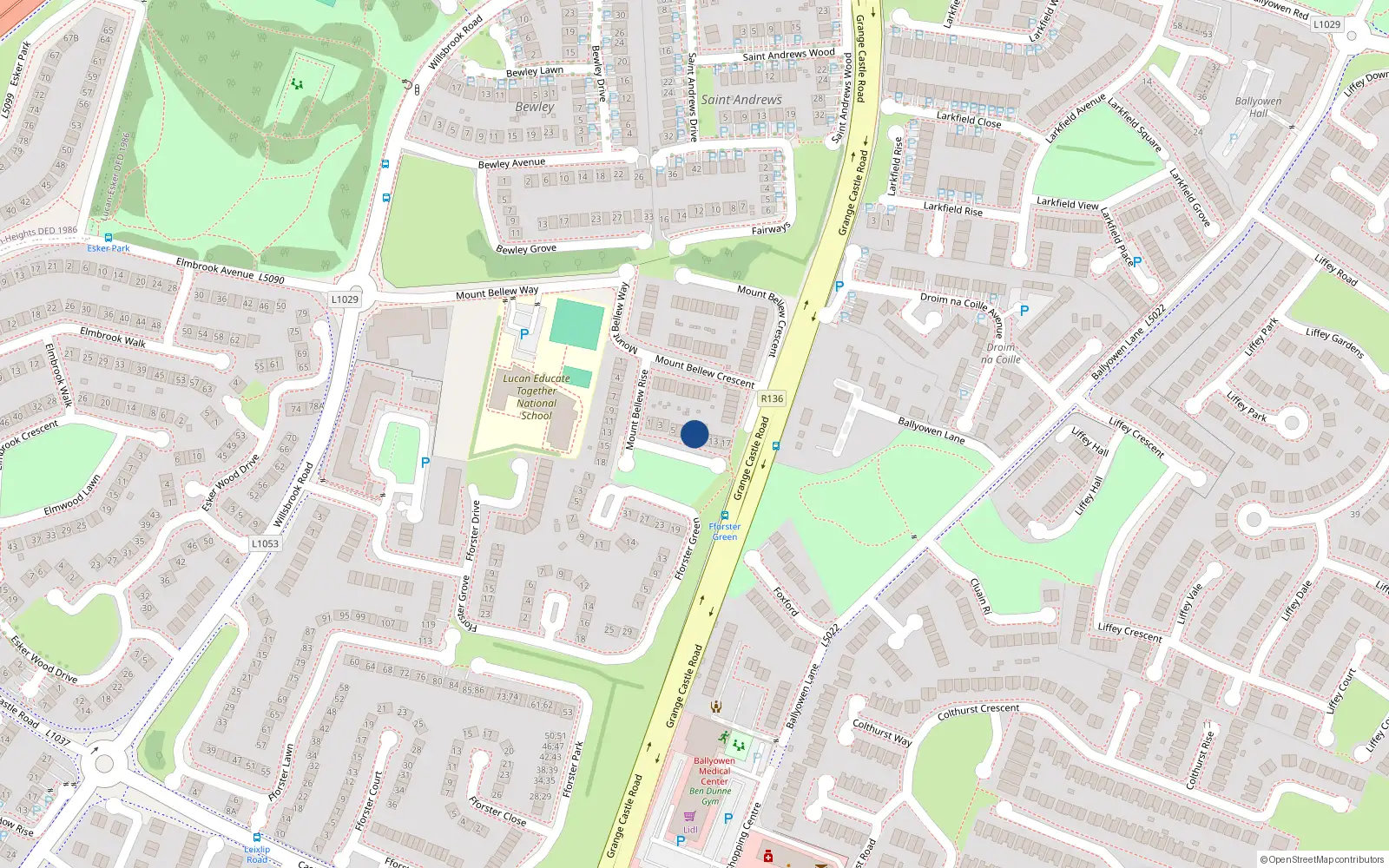 Overhead map showing the location of 10 Mount Bellew Green, Lucan