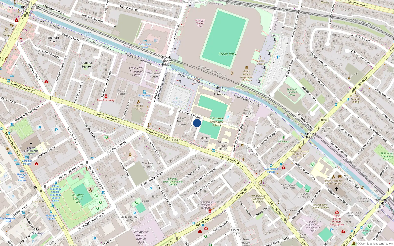 Overhead map showing the location of 10 Mountjoy Parade, Dublin 1