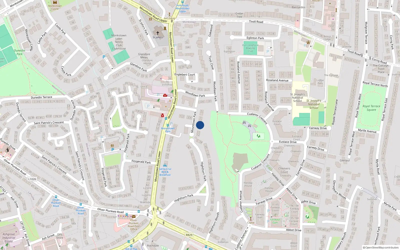 Overhead map showing the location of 10 Mounttown Park, Dublin