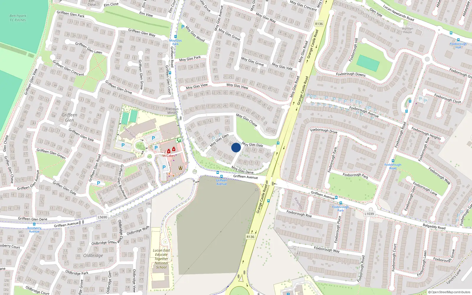 Overhead map showing the location of 10 Moy Glas Dale, Lucan