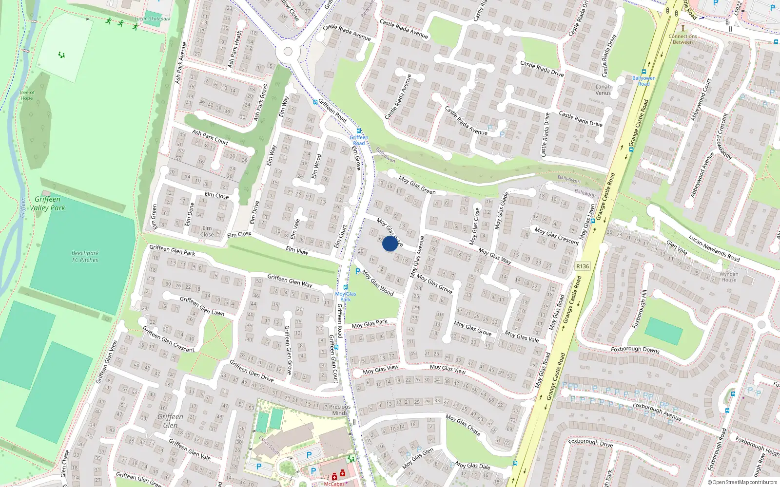 Overhead map showing the location of 10 Moy Glas Drive, Lucan