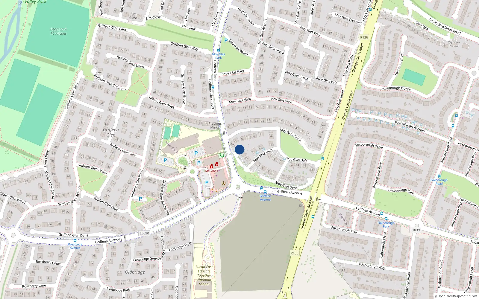 Overhead map showing the location of 10 Moy Glas Glen, Griffeen Valley, Lucan