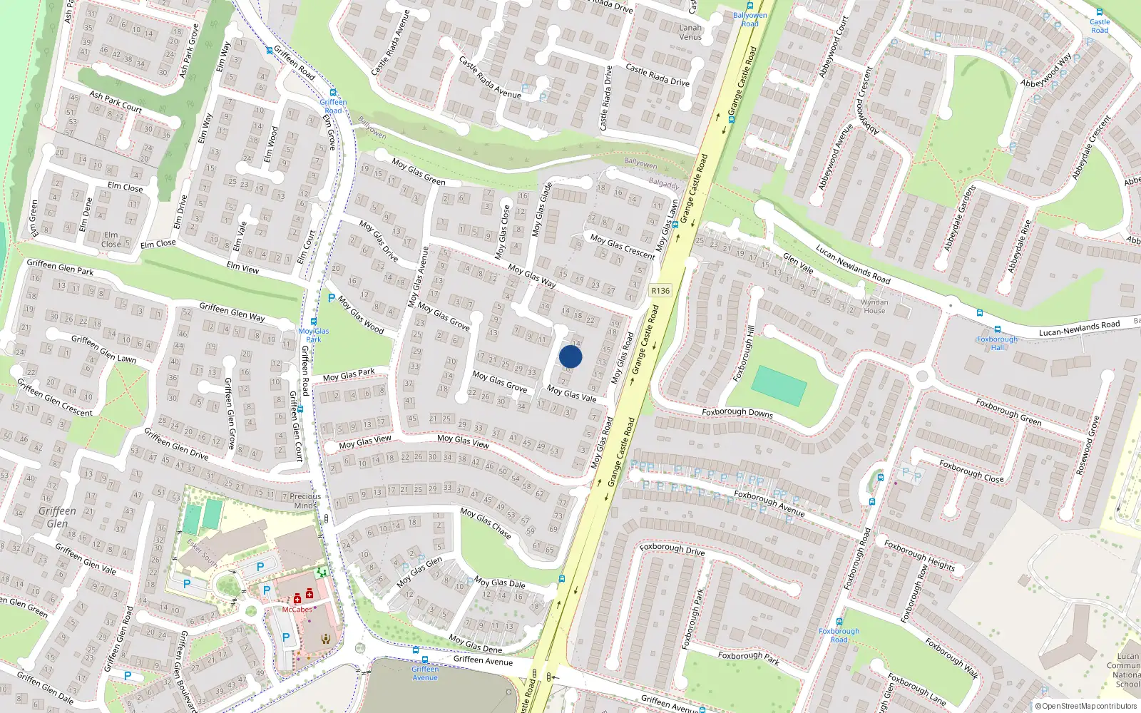 Overhead map showing the location of 10 Moy Glas Vale, Lucan, Dublin