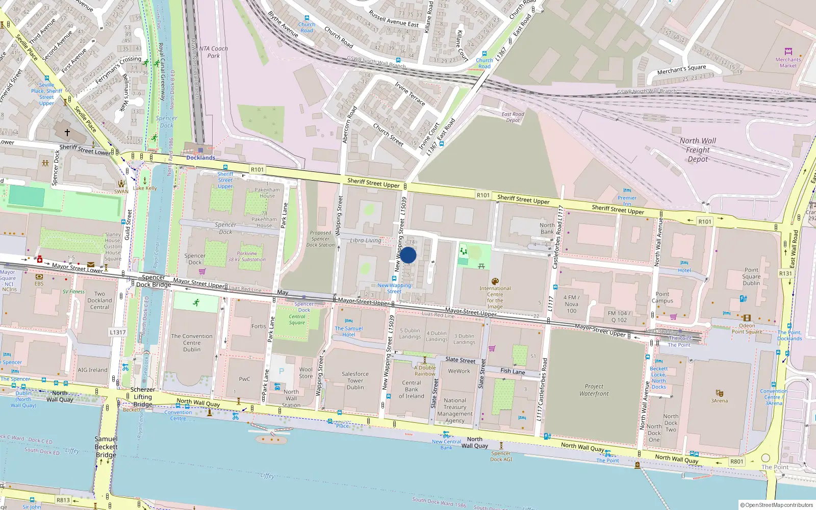 Overhead map showing the location of 10 New Wapping Street, Dublin 1