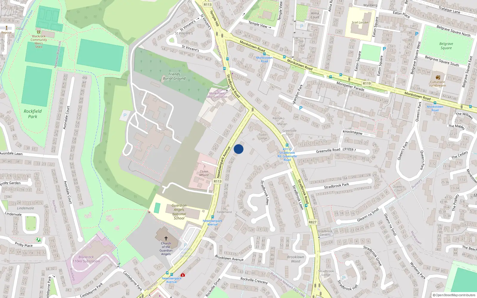 Overhead map showing the location of 10 Newtonpark Avenue, Blackrock