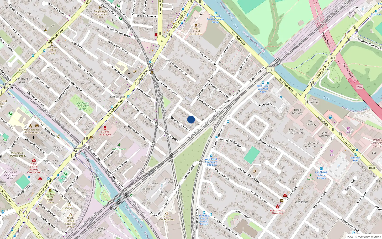 Overhead map showing the location of 10 Northbrook Avenue Upper, North Strand, Dublin