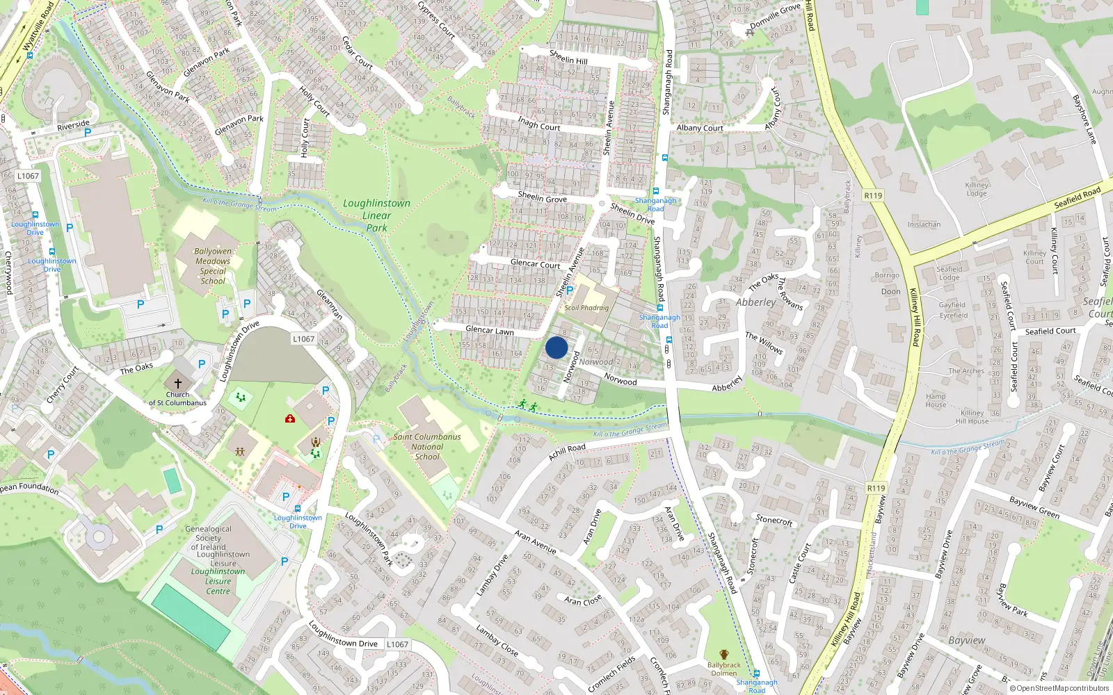 Overhead map showing the location of 10 Norwood, Shanganagh Road, Killiney