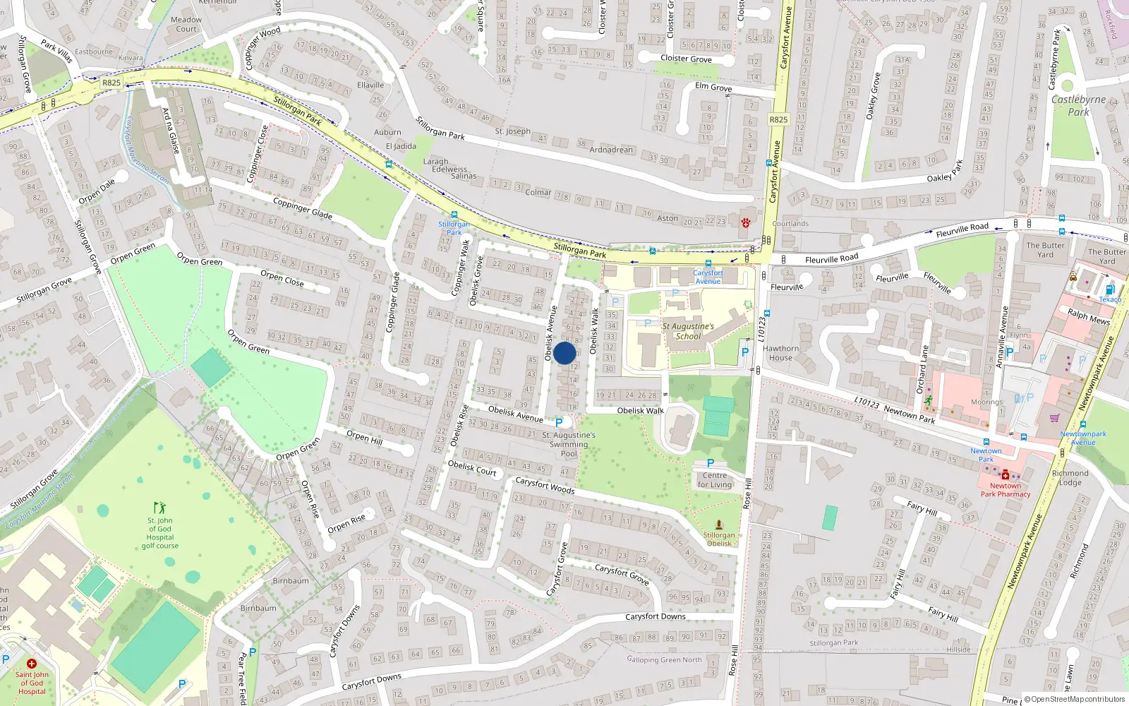 Overhead map showing the location of 10 Obelisk Avenue, Blackrock, Co Dublin