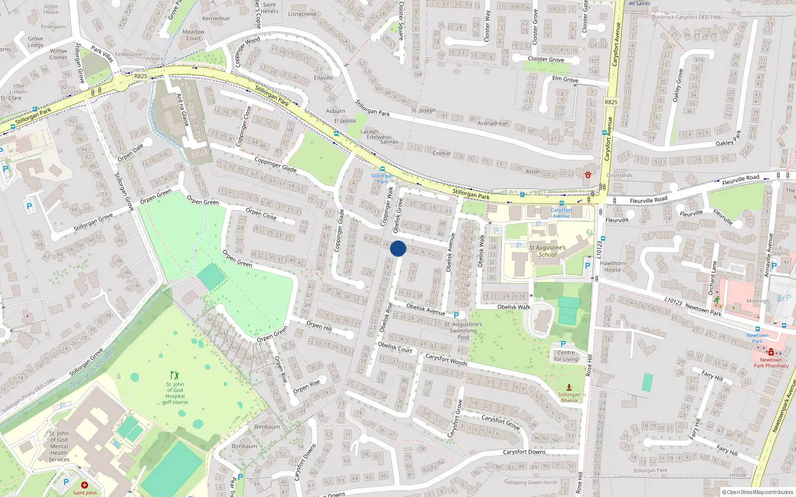 Overhead map showing the location of 10 Obelisk Grove, Stillorgan Park, Blackrock