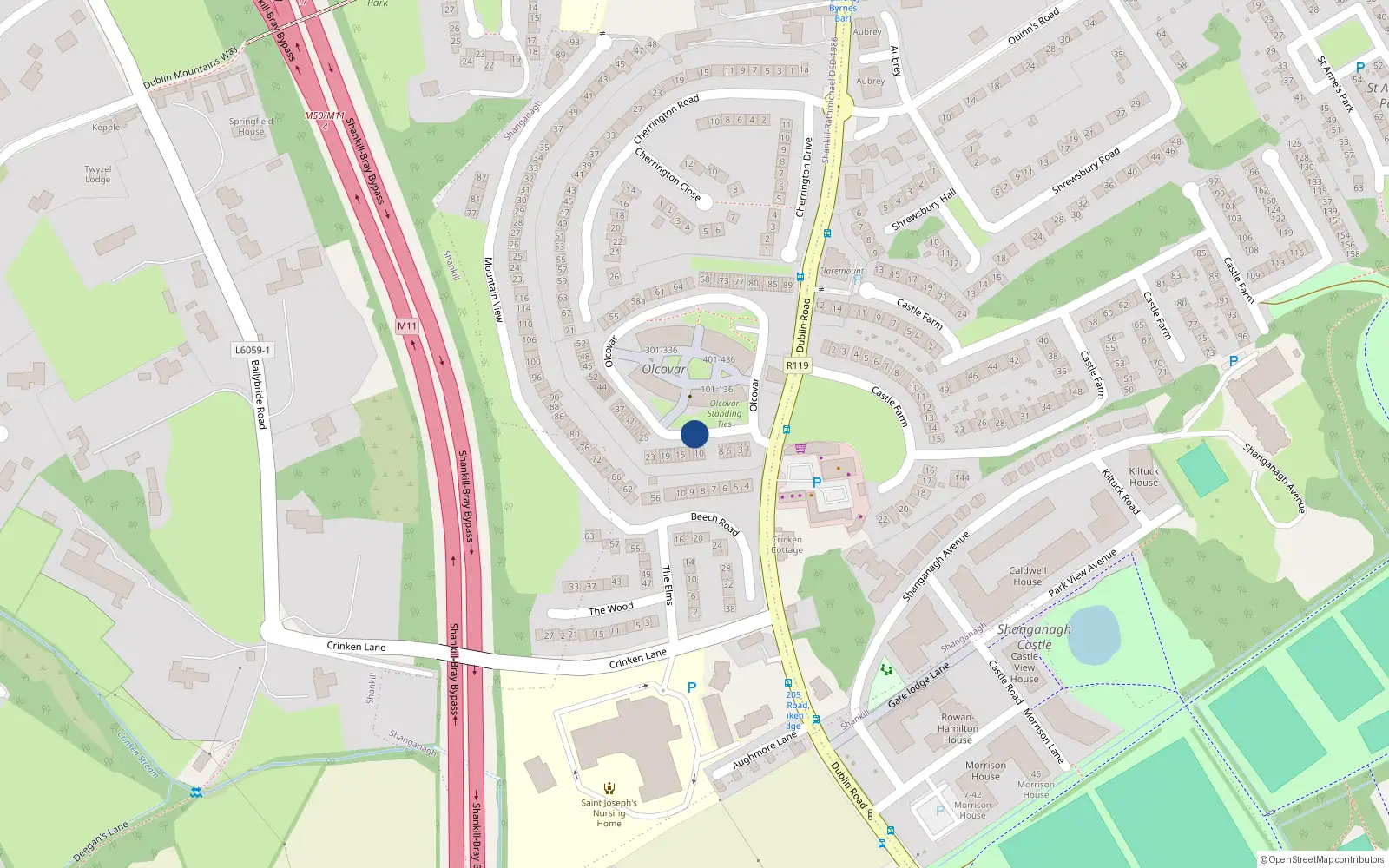 Overhead map showing the location of 10 Olcovar, Dublin