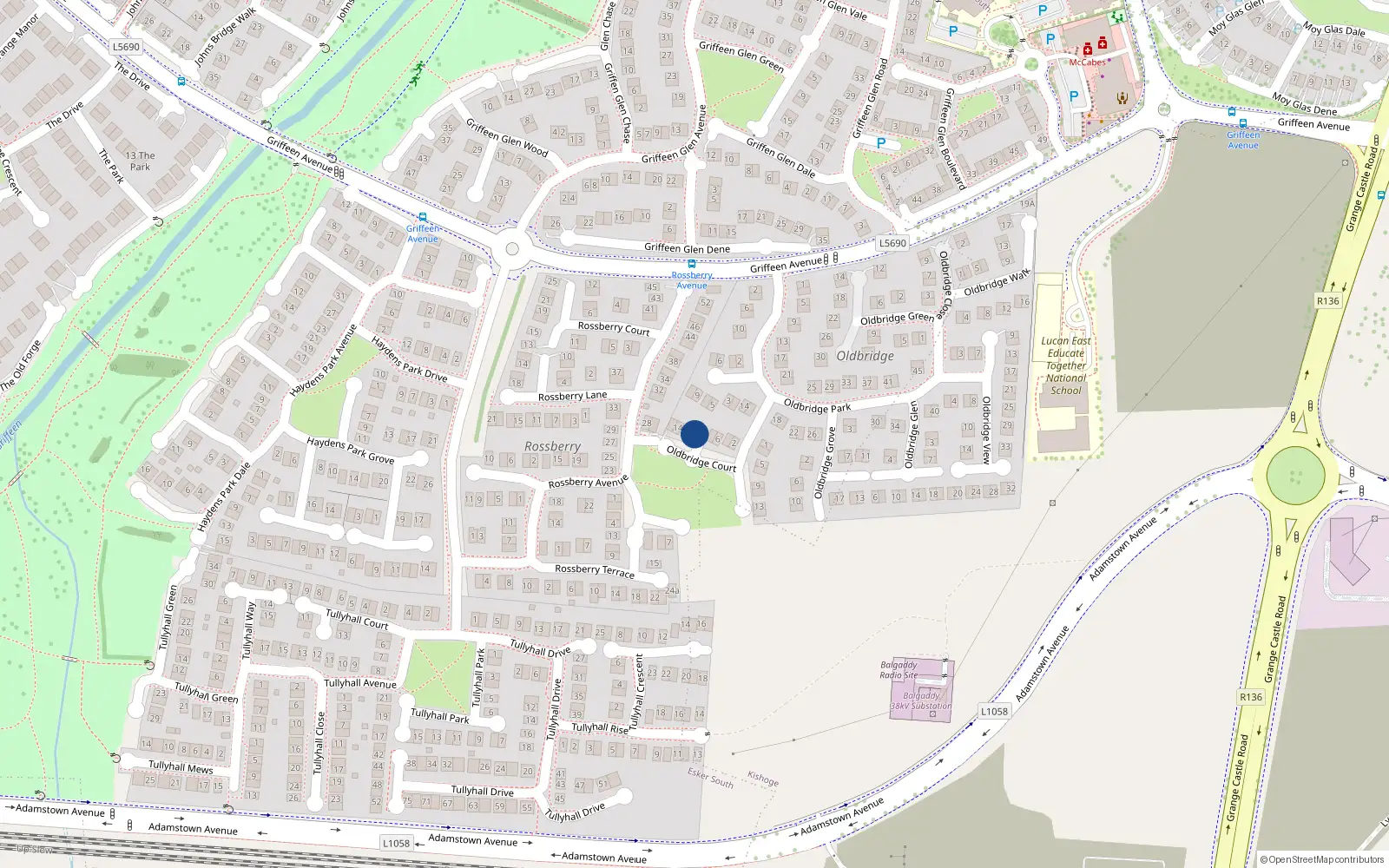 Overhead map showing the location of 10 Oldbridge Court, Lucan