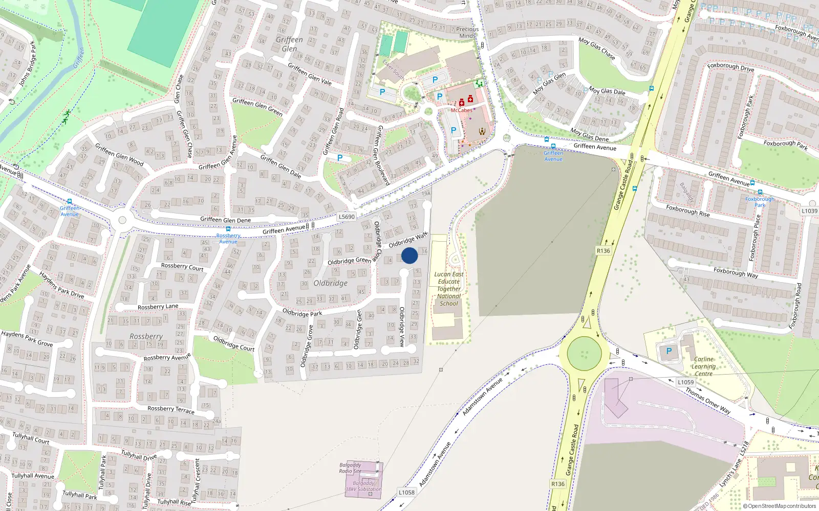 Overhead map showing the location of 10 Oldbridge Walk, Lucan