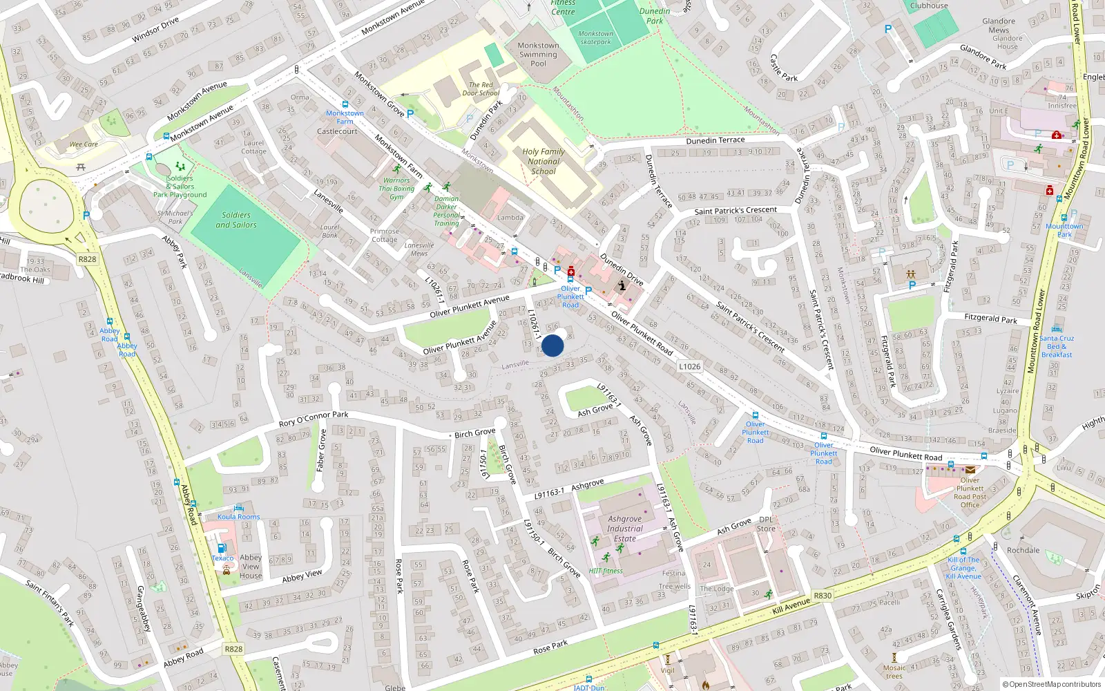 Overhead map showing the location of 10 Oliver Plunkett Avenue, Co. Dublin