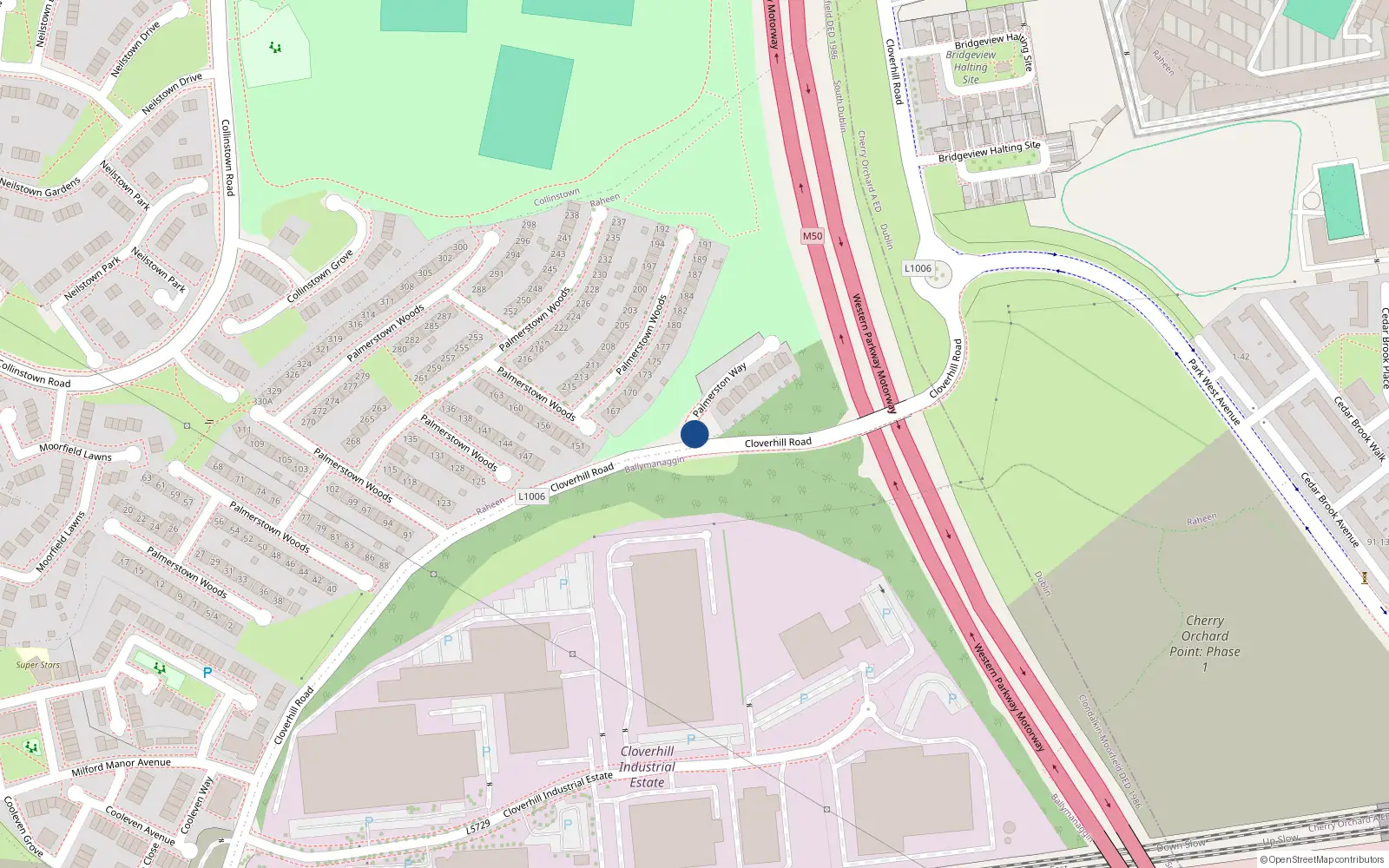 Overhead map showing the location of 10 Palmerstown Way, Clondalkin