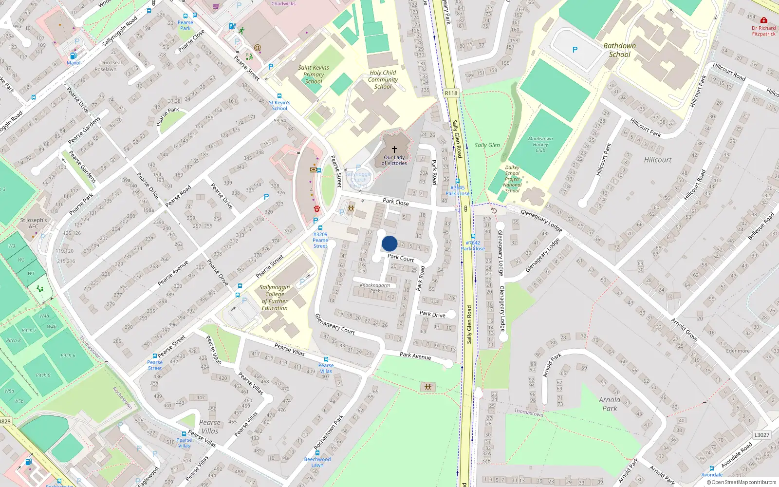 Overhead map showing the location of 10 Park Court, Glenageary Heights, Glenageary
