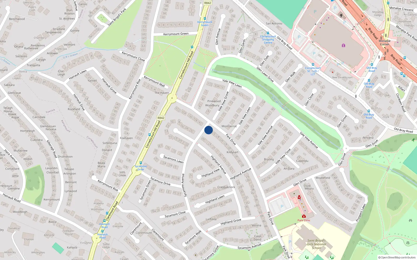 Overhead map showing the location of 10 Park Drive, Dublin 18