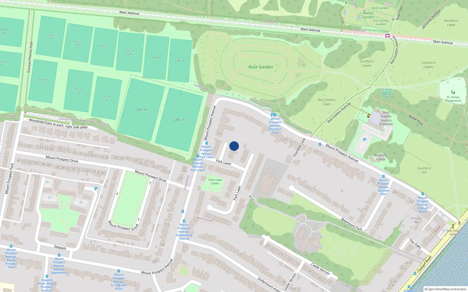 Overhead map showing the location of 10 Park Lawn, Dublin 3