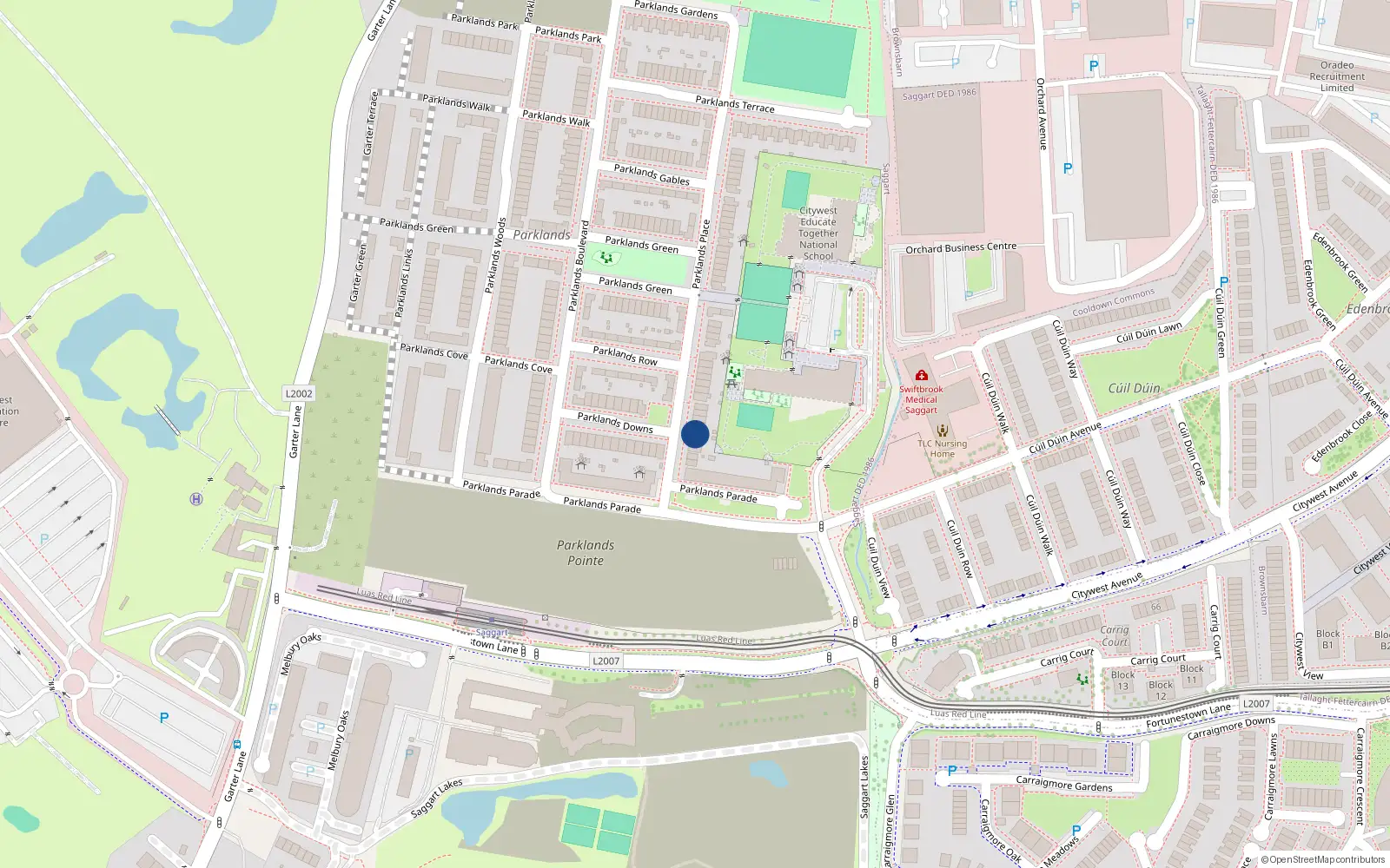 Overhead map showing the location of 10 Parklands Place, Saggart