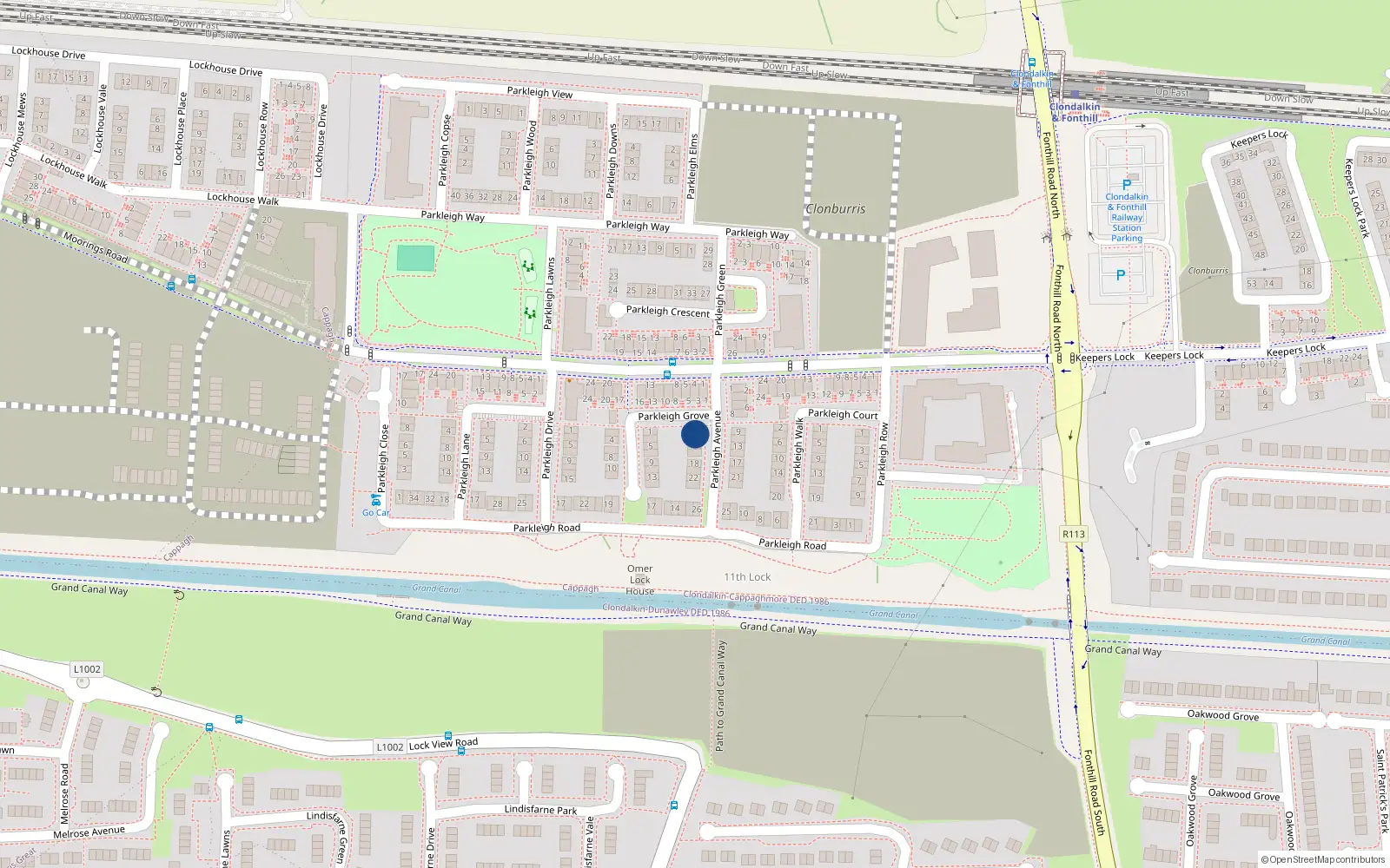 Overhead map showing the location of 10 Parkleigh Avenue, Dublin 22