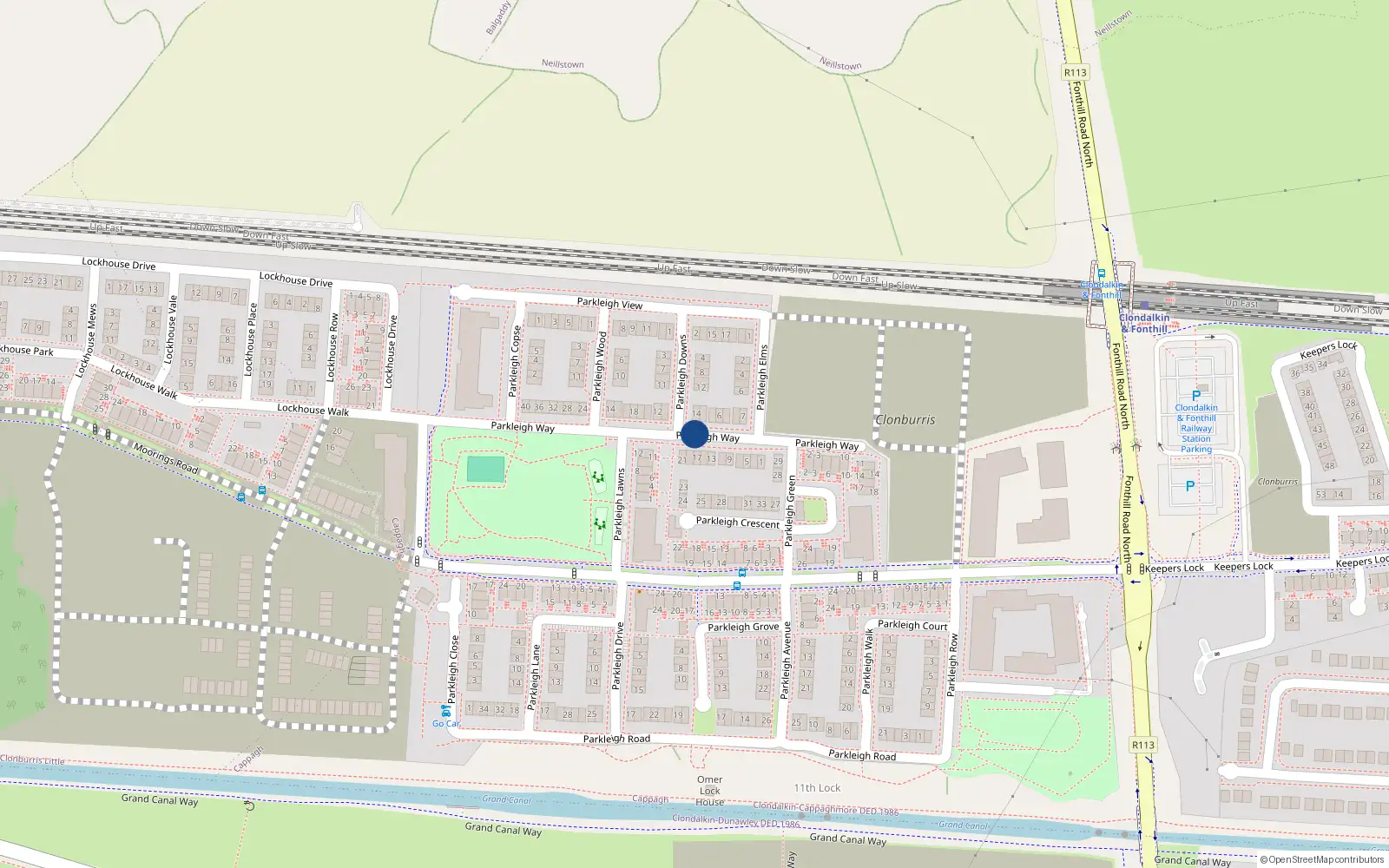 Overhead map showing the location of 10 Parkleigh Way, Lucan