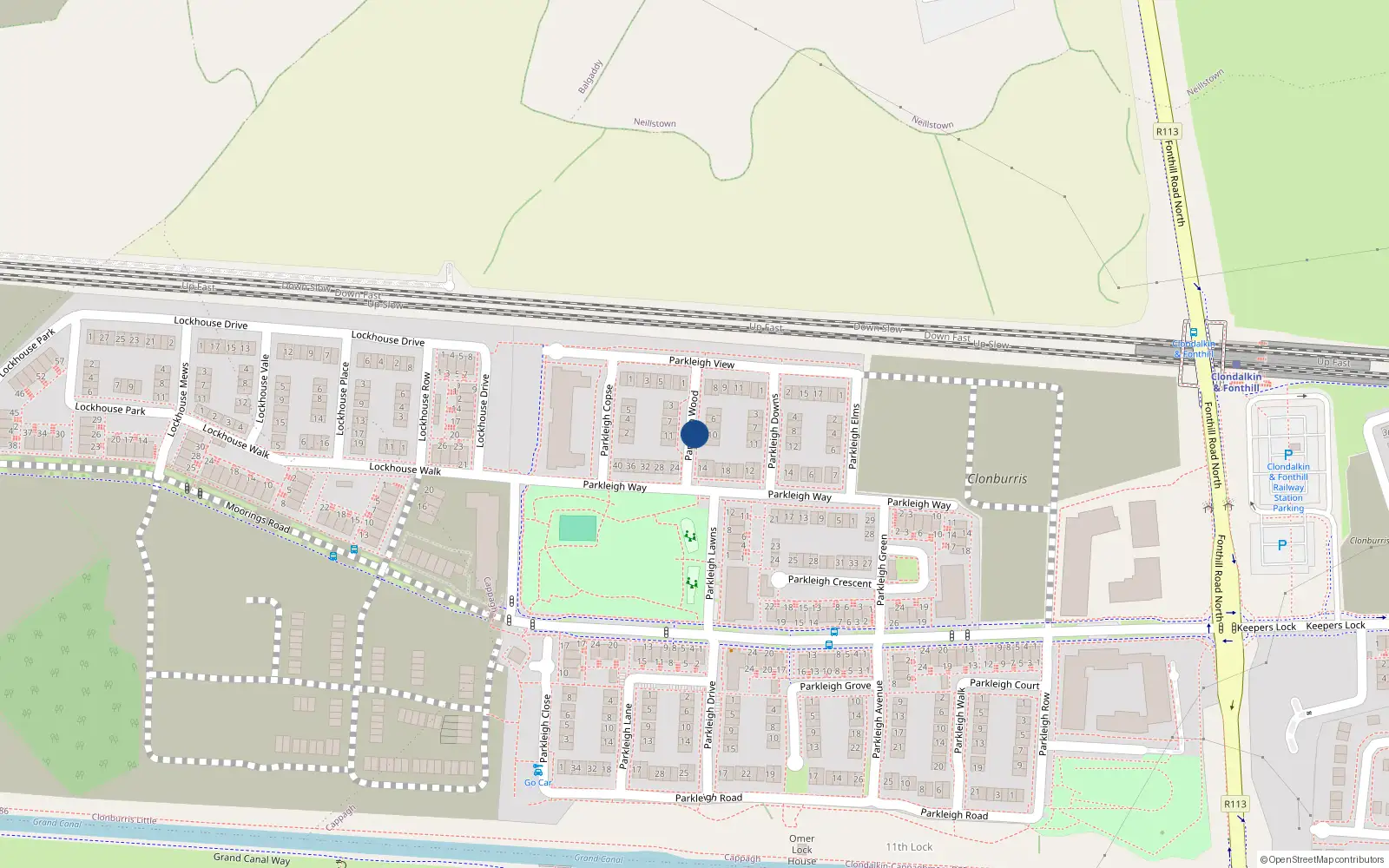 Overhead map showing the location of 10 Parkleigh Wood, Dublin 22