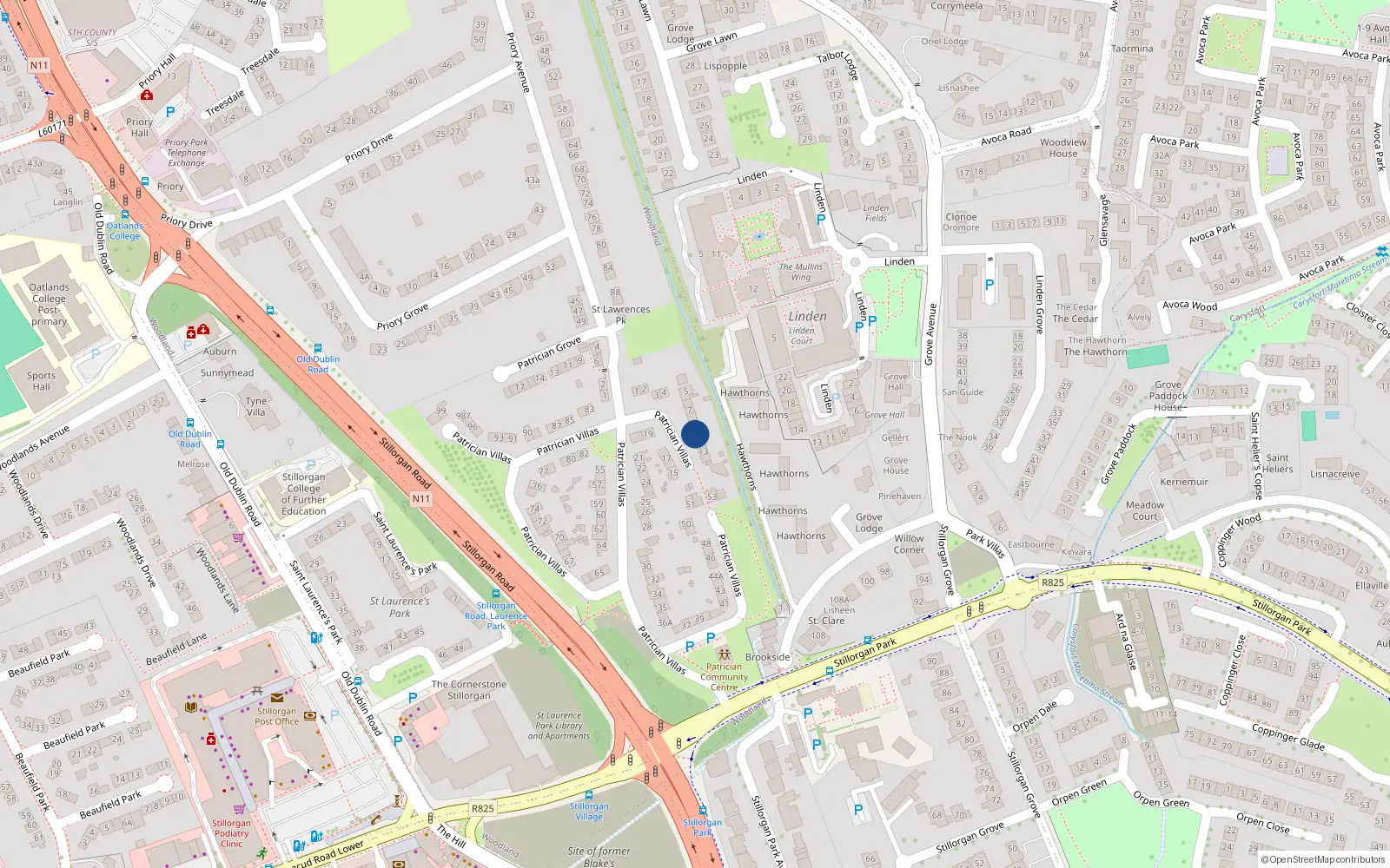 Overhead map showing the location of 10 Patrician Villas, Stillorgan, Dublin