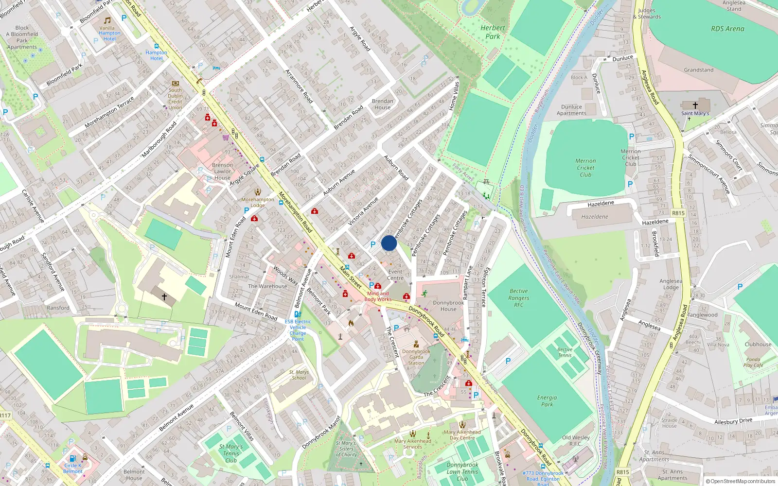 Overhead map showing the location of 10 Pembroke Cottages, County Dublin