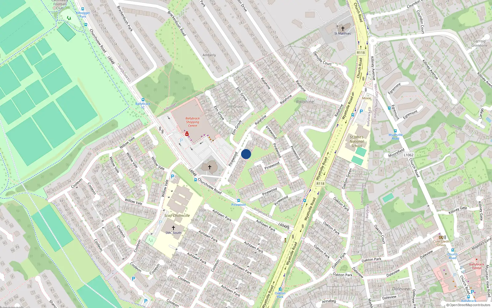 Overhead map showing the location of 10 Pinewood Lawn, Ballybrack, Dublin