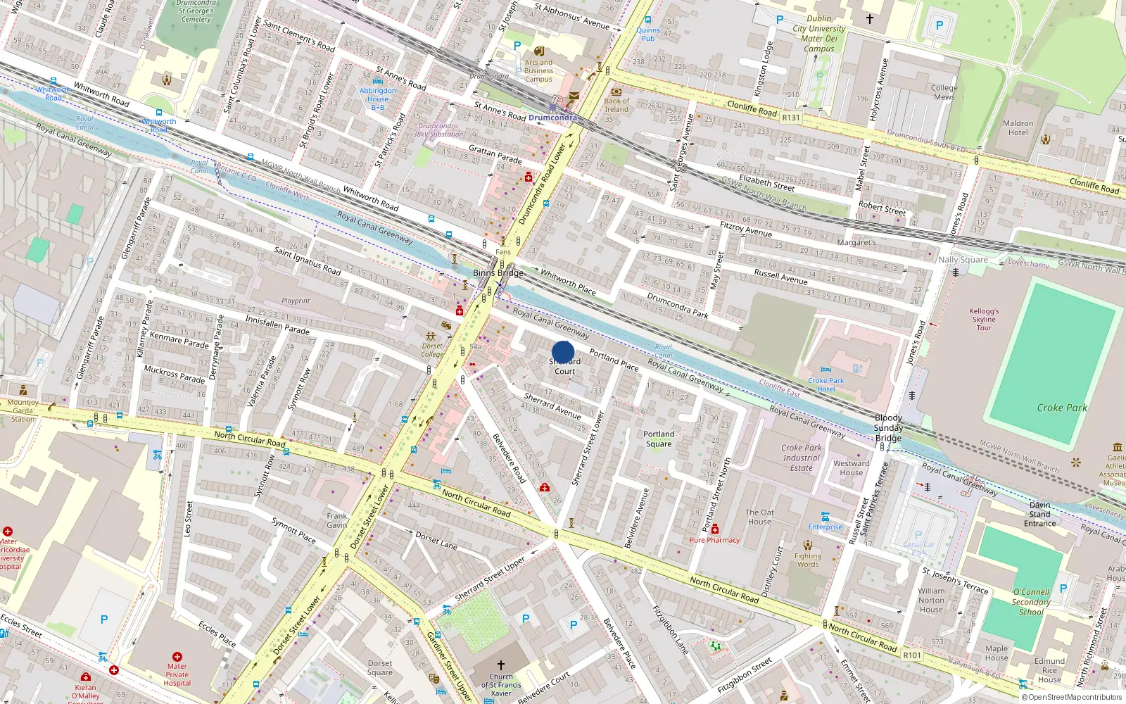 Overhead map showing the location of 10 Portland Place, Dublin 1