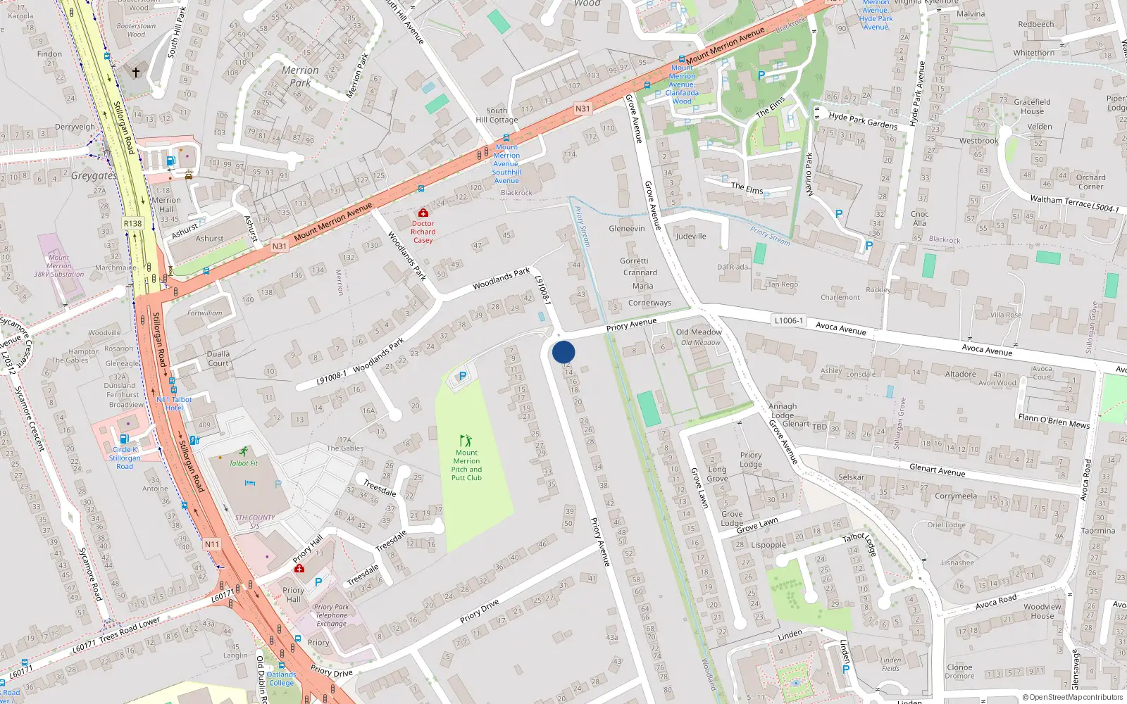 Overhead map showing the location of 10 Priory Avenue, Dublin