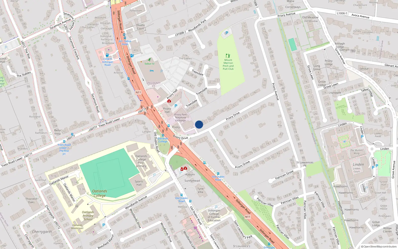Overhead map showing the location of 10 Priory Drive, Blackrock, Co Dublin