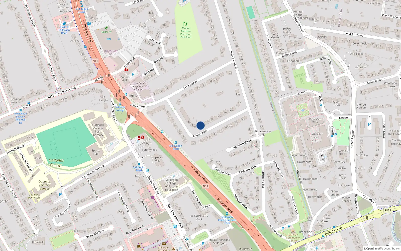 Overhead map showing the location of 10 Priory Grove, Dublin