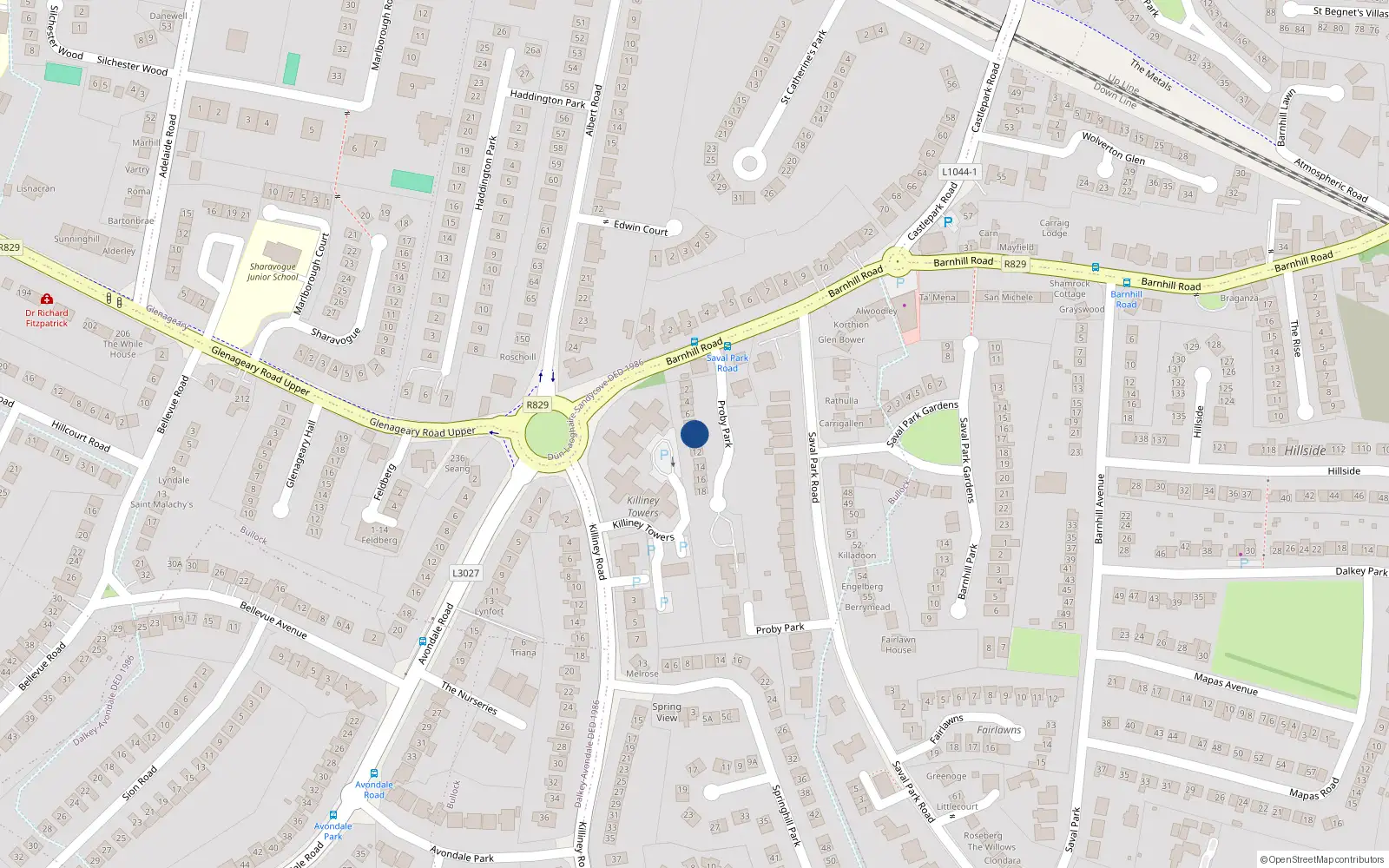 Overhead map showing the location of 10 Proby Park, Dalkey