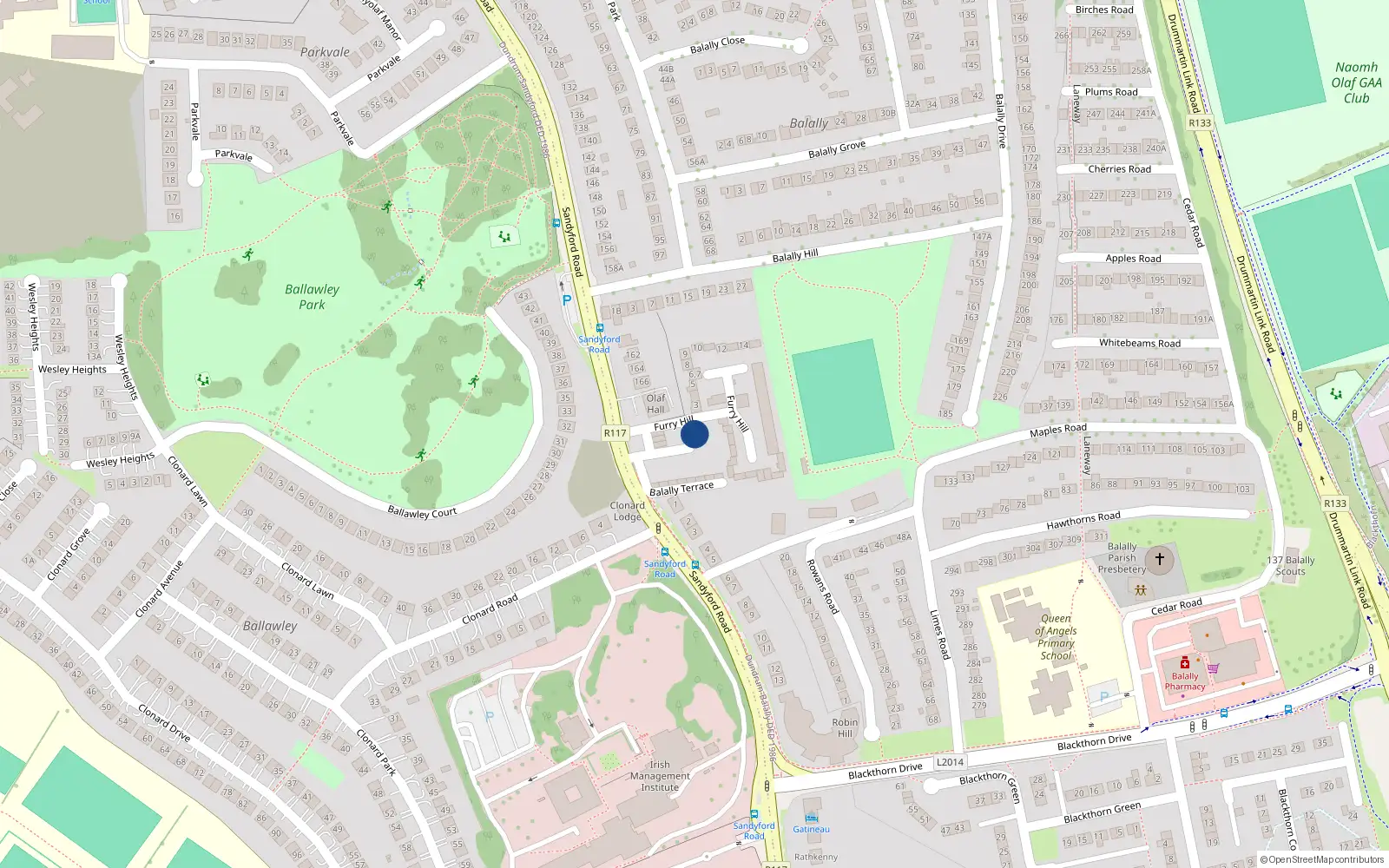 Overhead map showing the location of 10 Rathdown Grove, Sandyford