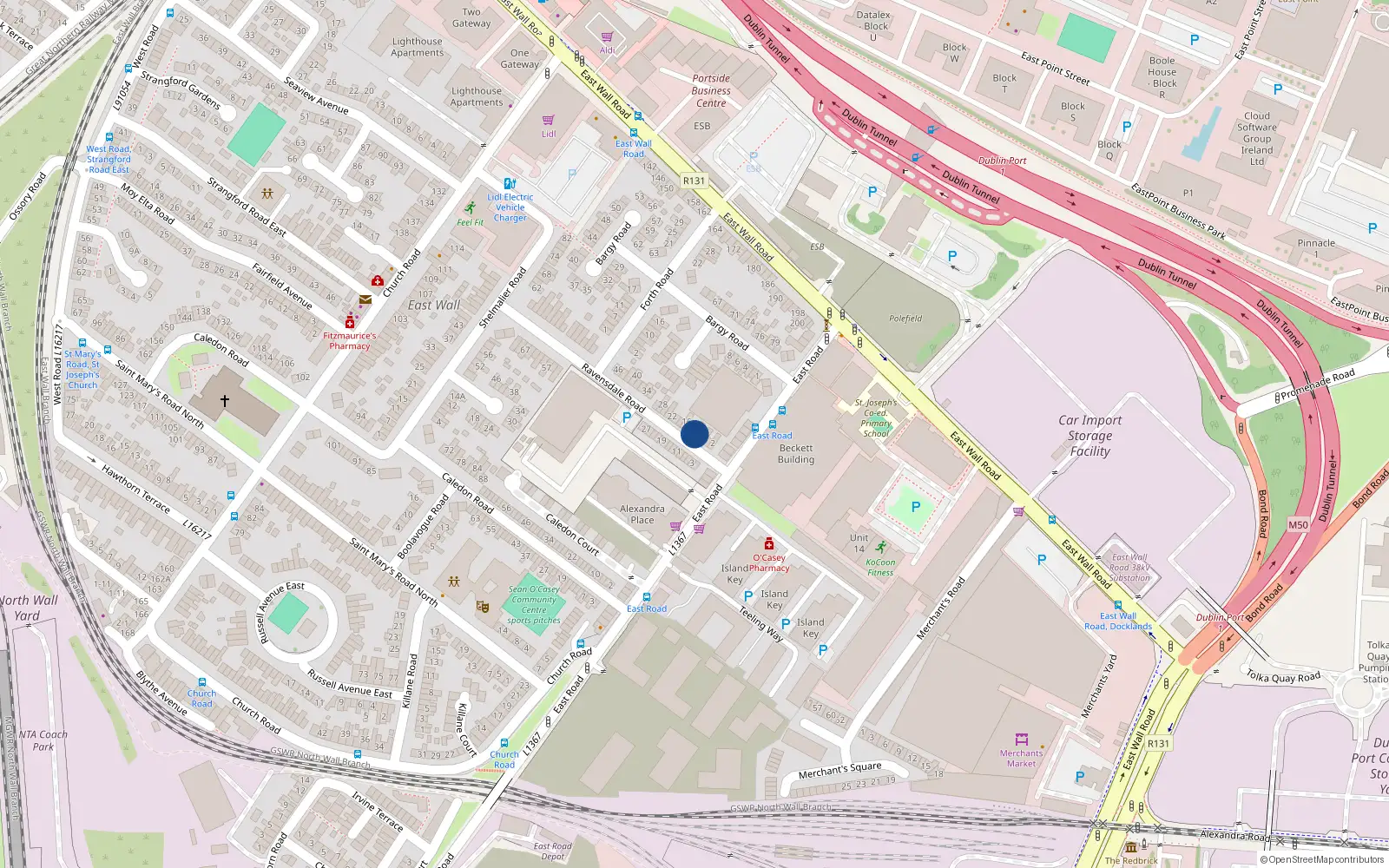 Overhead map showing the location of 10 Ravensdale Road, East Wall, Dublin 3